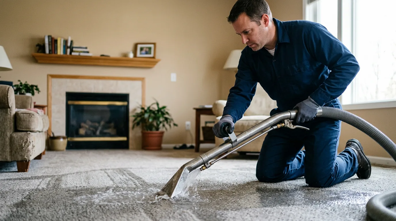 Water damage restoration technician working near Galva, KS
